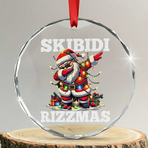 Funny Dabbing Santa Rizz Xmas Crystal Glass Ornament Skibidi Rizzmas Xmas Lights TS02 Transparent Glass 3'' Circle Print Your Wear