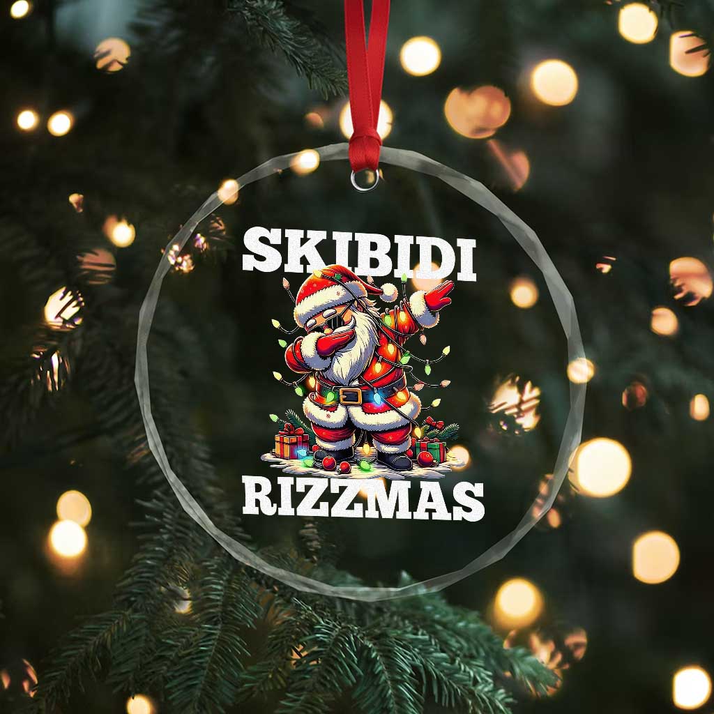Funny Dabbing Santa Rizz Xmas Crystal Glass Ornament Skibidi Rizzmas Xmas Lights TS02 Print Your Wear