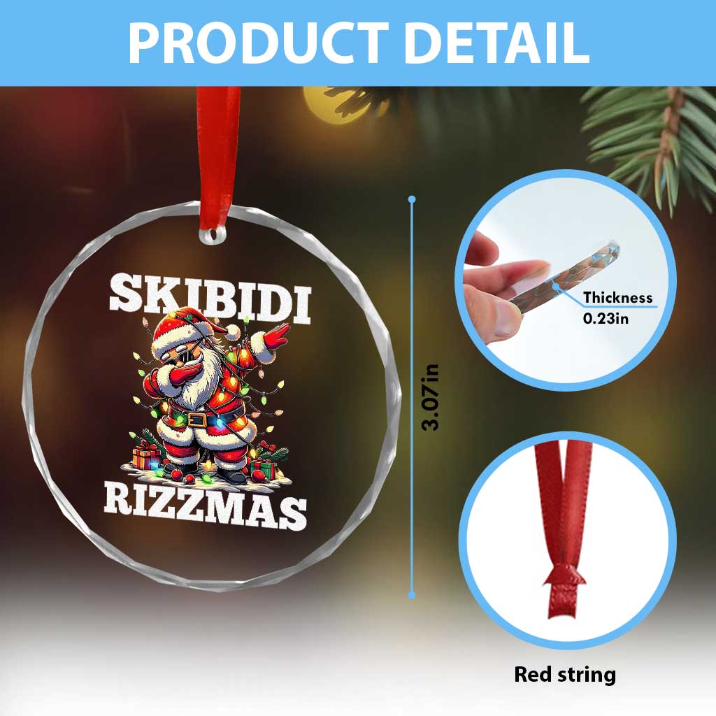 Funny Dabbing Santa Rizz Xmas Crystal Glass Ornament Skibidi Rizzmas Xmas Lights TS02 Print Your Wear