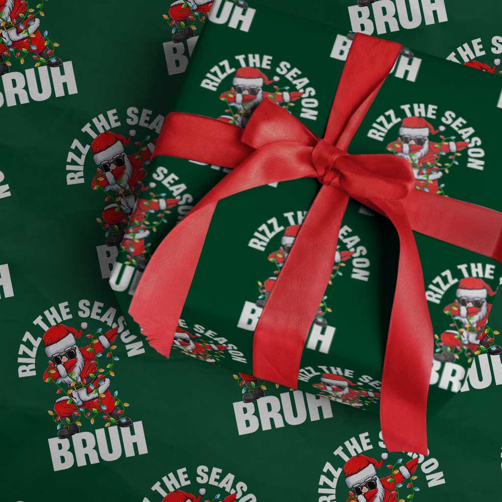 Funny Dabbing Santa Rizz Xmas Wrapping Paper Roll Rizz The Season Bruh Xmas Lights TS02 Green Print Your Wear
