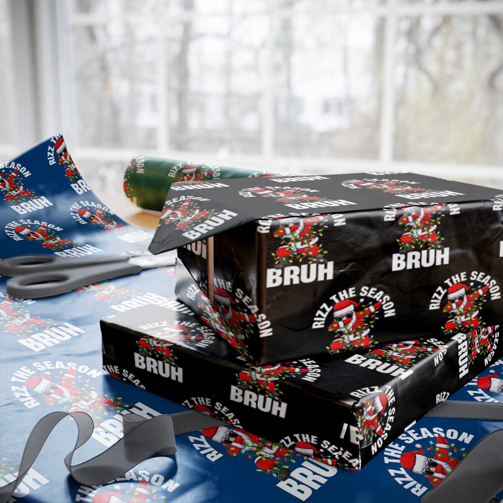 Funny Dabbing Santa Rizz Xmas Wrapping Paper Roll Rizz The Season Bruh Xmas Lights TS02 Black Print Your Wear