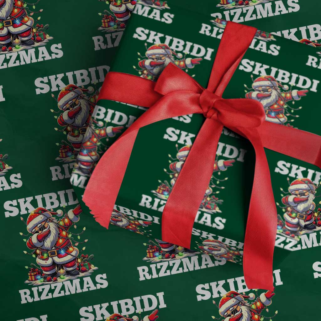 Funny Dabbing Santa Rizz Xmas Wrapping Paper Roll Skibidi Rizzmas Xmas Lights TS02 Green Print Your Wear