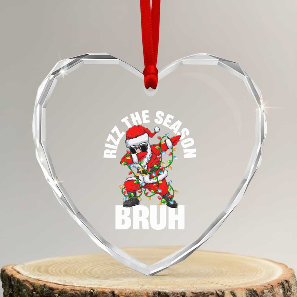 Funny Dabbing Santa Rizz Xmas Heart Crystal Glass Ornament Rizz The Season Bruh Xmas Lights TS02 Transparent Glass 3'' Heart Print Your Wear