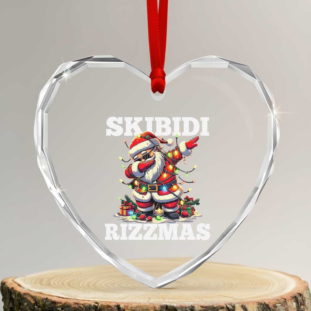 Funny Dabbing Santa Rizz Xmas Heart Crystal Glass Ornament Skibidi Rizzmas Xmas Lights TS02 Transparent Glass 3'' Heart Print Your Wear