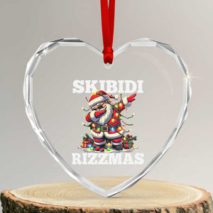 Funny Dabbing Santa Rizz Xmas Heart Crystal Glass Ornament Skibidi Rizzmas Xmas Lights TS02 Transparent Glass 3'' Heart Print Your Wear