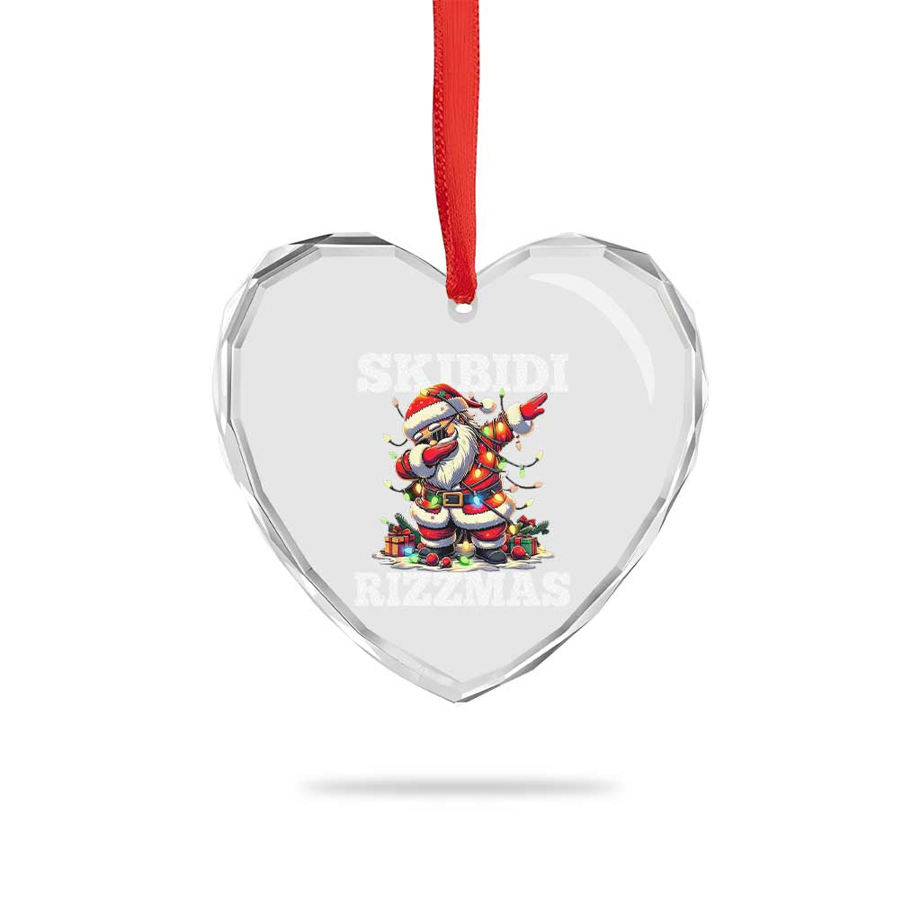 Funny Dabbing Santa Rizz Xmas Heart Crystal Glass Ornament Skibidi Rizzmas Xmas Lights TS02 Print Your Wear