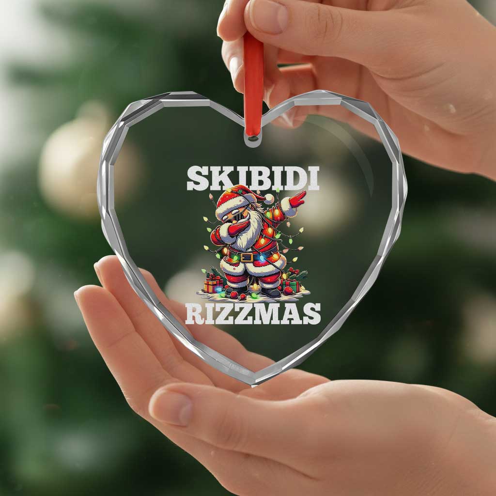 Funny Dabbing Santa Rizz Xmas Heart Crystal Glass Ornament Skibidi Rizzmas Xmas Lights TS02 Print Your Wear