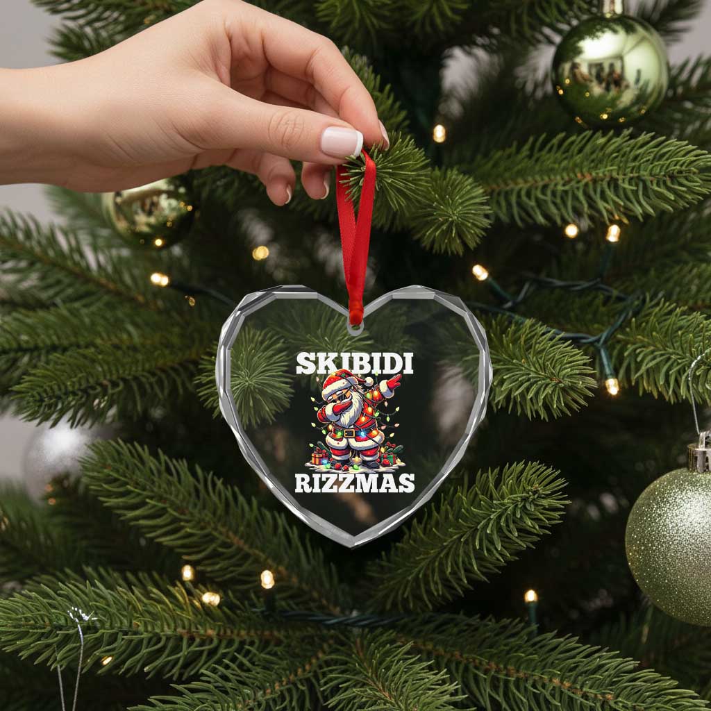 Funny Dabbing Santa Rizz Xmas Heart Crystal Glass Ornament Skibidi Rizzmas Xmas Lights TS02 Print Your Wear