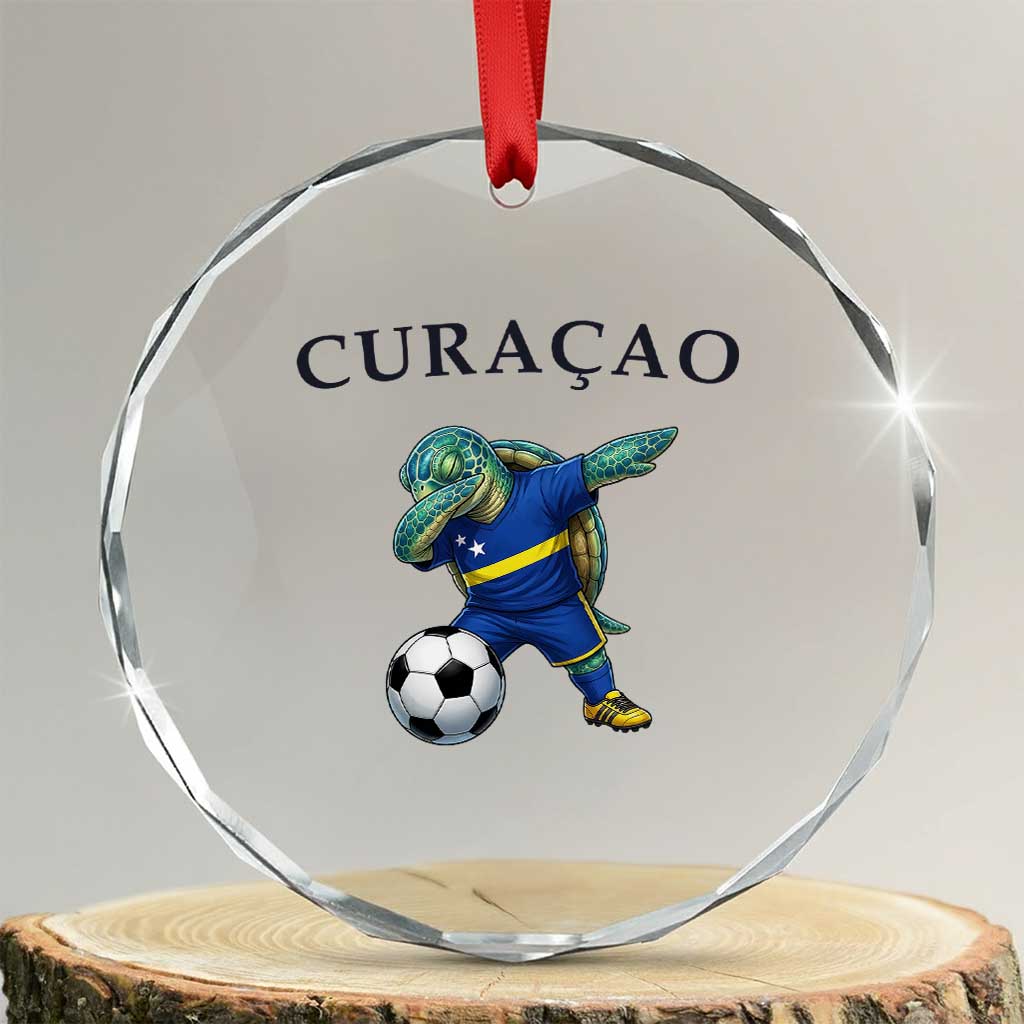 Funny Dabbing Sea Turtle Curaçao Soccer Fan Crystal Glass Ornament Caribbean Pride Graphic