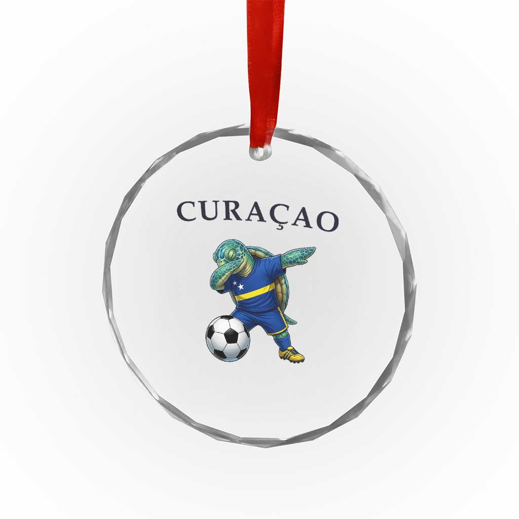 Funny Dabbing Sea Turtle Curaçao Soccer Fan Crystal Glass Ornament Caribbean Pride Graphic