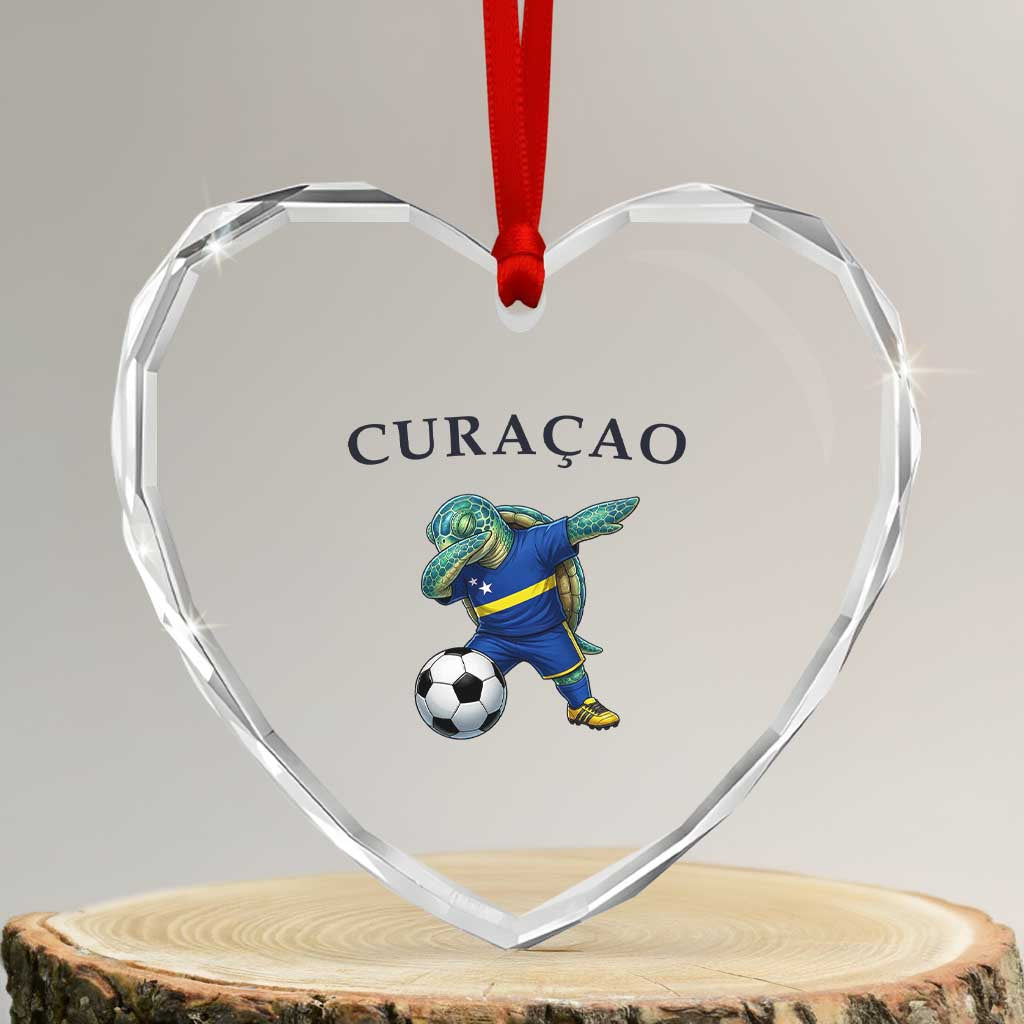 Funny Dabbing Sea Turtle Curaçao Soccer Fan Heart Crystal Glass Ornament Caribbean Pride Graphic TS12 Transparent Glass 3'' Heart Print Your Wear