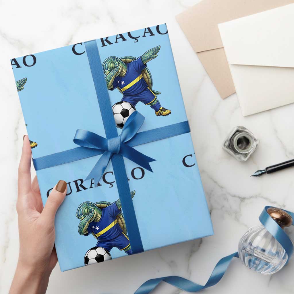 Funny Dabbing Sea Turtle Curaçao Soccer Fan Wrapping Paper Roll Caribbean Pride Graphic