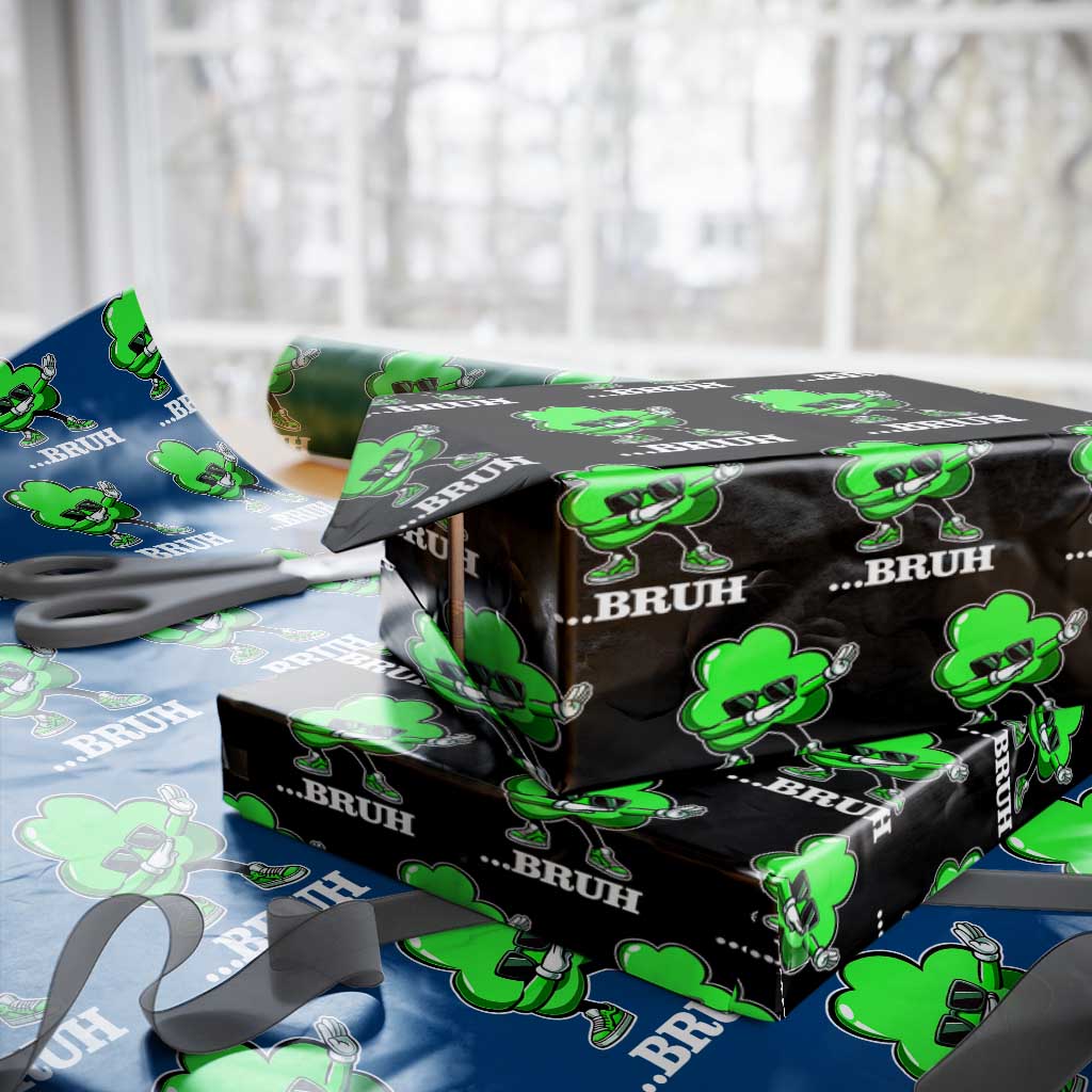 Funny Dabbing Shamrock Wrapping Paper Roll Bruh St. Patrick's Day TS02 Black Print Your Wear