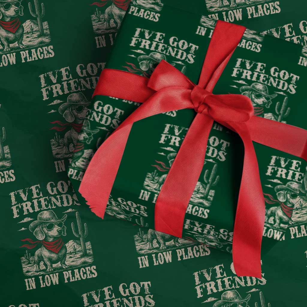 Funny Dachshund Cowboy Wrapping Paper Roll Ive Got Friends In Low Places TS10 Green Print Your Wear
