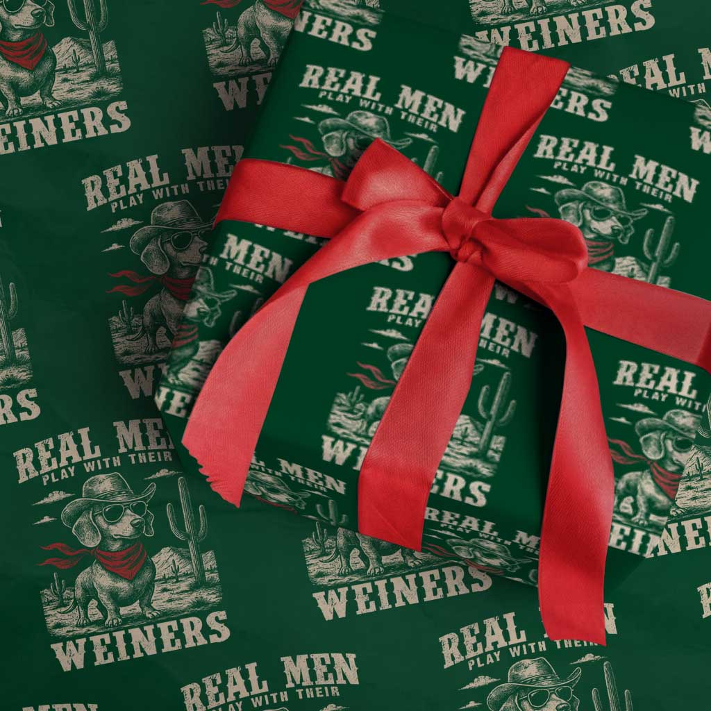 Funny Dachshund Cowboy Wrapping Paper Roll Real Men Play With Their Weiners TS10 Green Print Your Wear