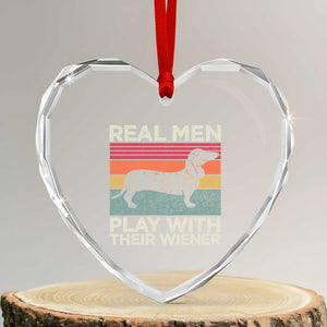 Funny Dachshund Dad Heart Crystal Glass Ornament Retro Real Men Play With Their Wiener Dog Dad Gag Gift TS10 Transparent Glass 3'' Heart Print Your Wear
