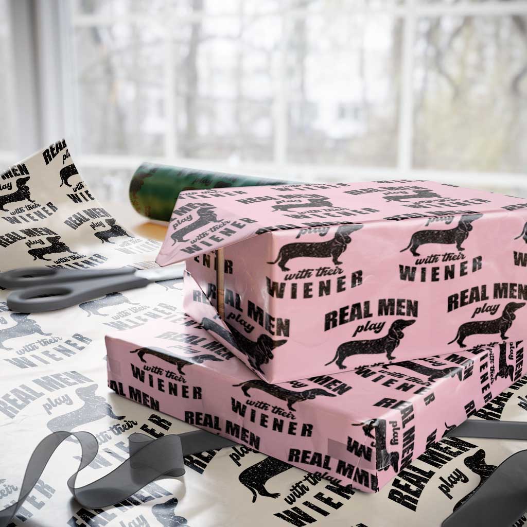 Funny Dachshund Dad Wrapping Paper Roll Real Men Play With Their Wiener Dog Dad Gag Gift TS10 Light Pink Print Your Wear