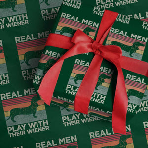 Funny Dachshund Dad Wrapping Paper Roll Retro Real Men Play With Their Wiener Dog Dad Gag Gift TS10 Green Print Your Wear