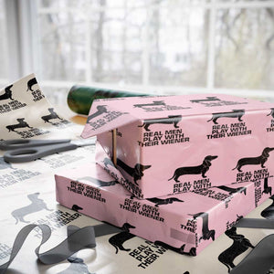 Funny Dachshund Dog Dad Wrapping Paper Roll Real Men Play With Their Wiener Pet Father Gag Gift TS10 Light Pink Print Your Wear