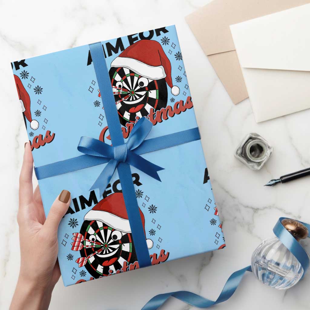 Funny Dart Player Aim For Christmas Wrapping Paper Roll Gift For Dartist TS12 Light Blue Print Your Wear