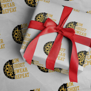 Funny Darts Retro Vintage Wrapping Paper Roll Aim Shoot Swear Repeat Dartist Gift TS12 White Print Your Wear