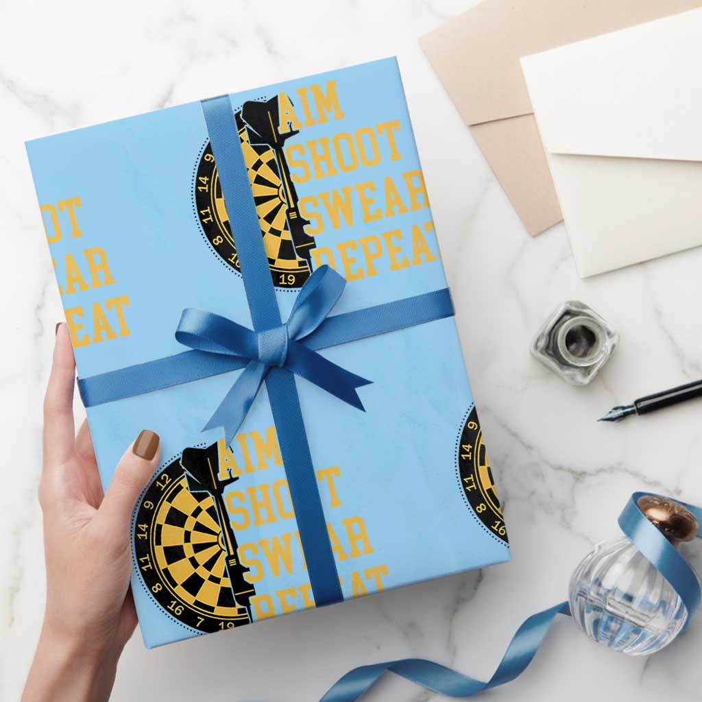 Funny Darts Retro Vintage Wrapping Paper Roll Aim Shoot Swear Repeat Dartist Gift TS12 Light Blue Print Your Wear