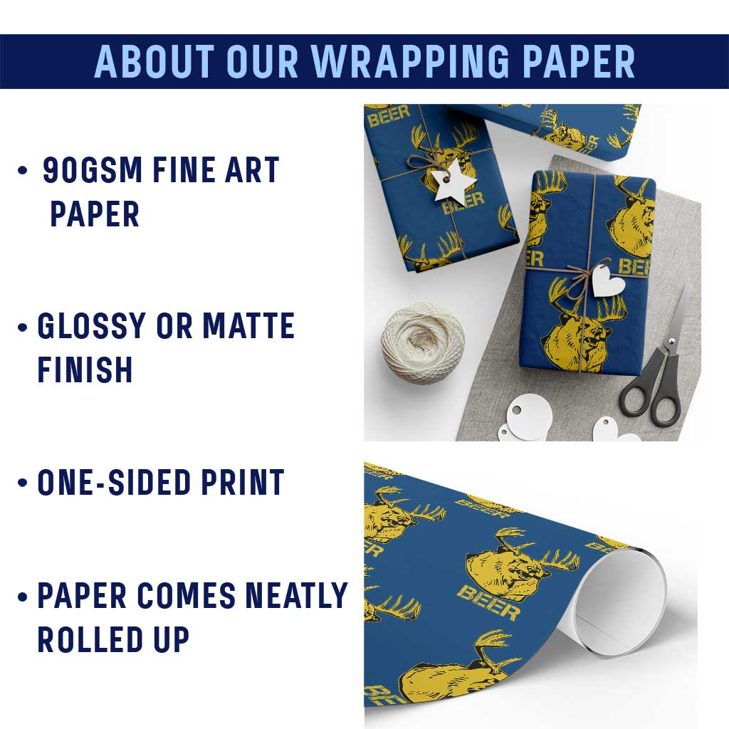 Funny Deer Hunting Wrapping Paper Roll Bear Plus Deer Equals Beer USA Hunter TS02 Print Your Wear