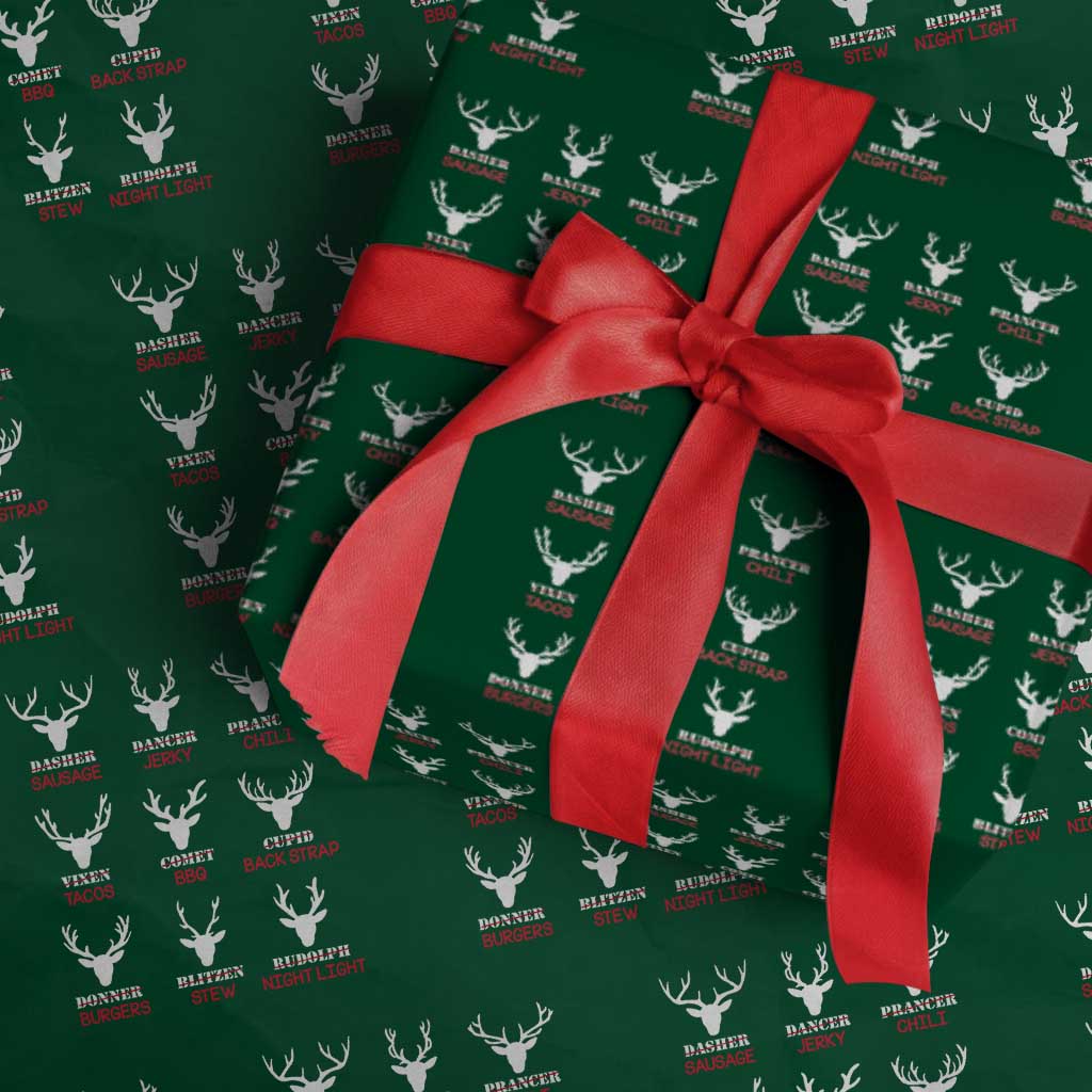 Funny Deer Hunting Wrapping Paper Roll Hunter of All Santa's Reindeer TS02 Green Print Your Wear