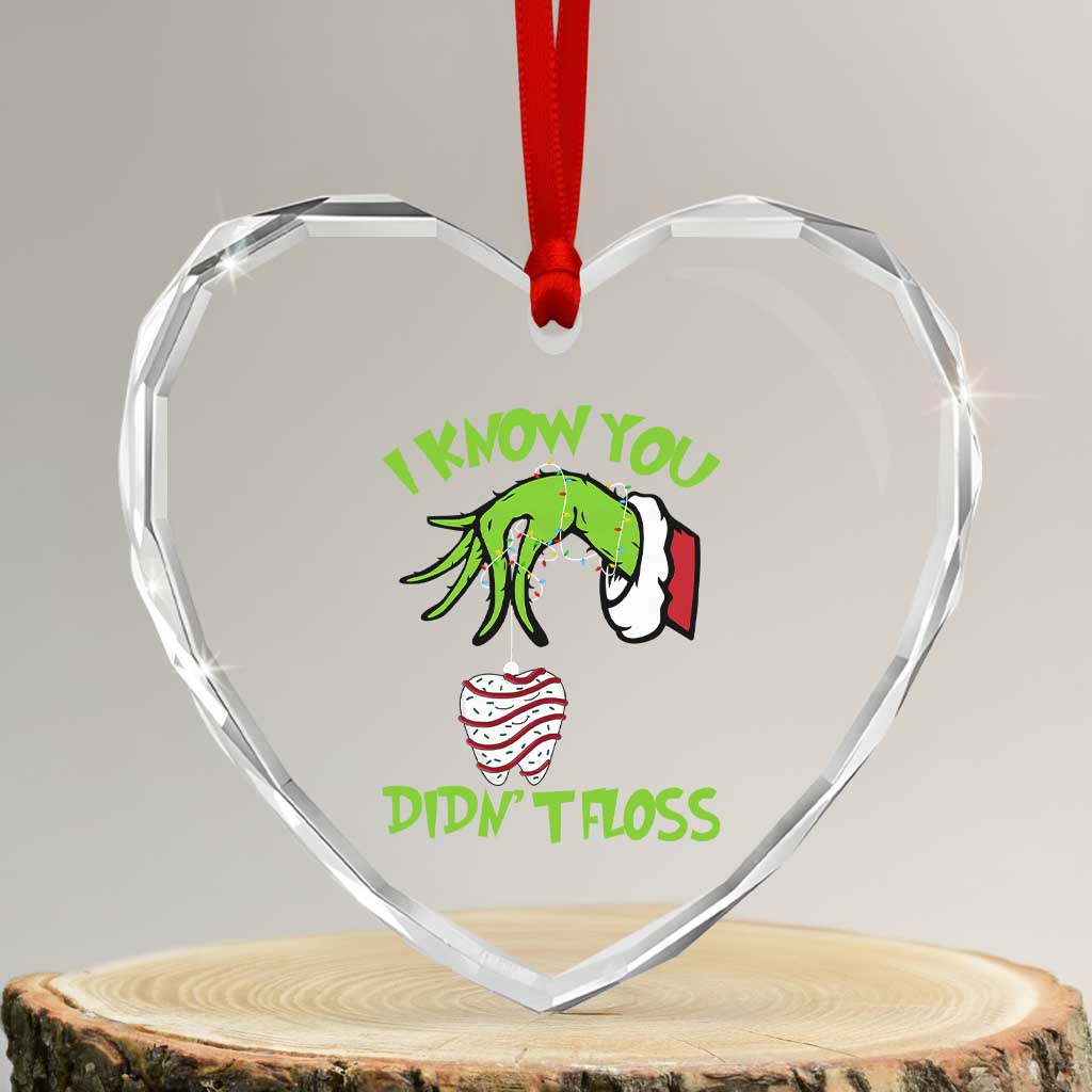 Funny Dental Christmas Heart Crystal Glass Ornament I Know You Didnt Floss Dentist Holiday Humor TS02 Transparent Glass 3'' Heart Print Your Wear