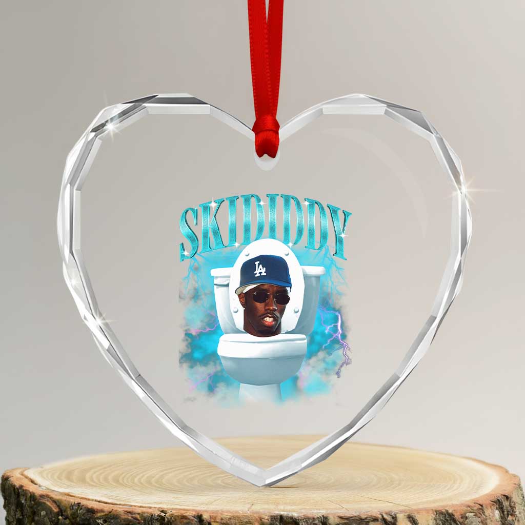 Funny Diddy Heart Crystal Glass Ornament Diddy Skibidi Toilet Bootleg Meme TS10 Transparent Glass 3'' Heart Print Your Wear