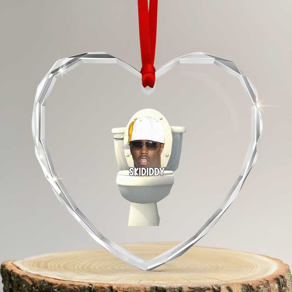 Funny Diddy Heart Crystal Glass Ornament Diddy Skibidi Toilet Meme TS10 Transparent Glass 3'' Heart Print Your Wear