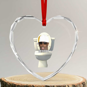 Funny Diddy Heart Crystal Glass Ornament Diddy Skibidi Toilet Meme TS10 Transparent Glass 3'' Heart Print Your Wear