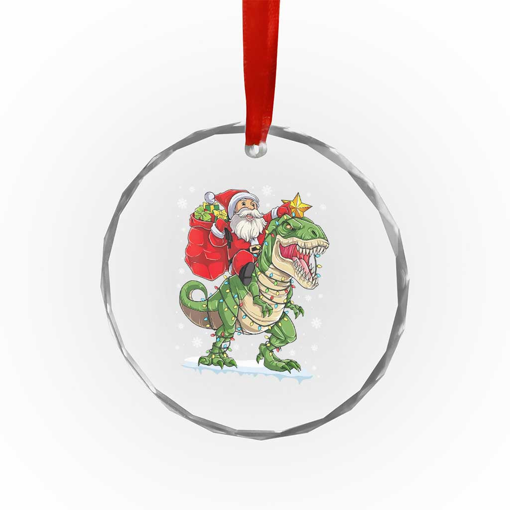 Funny Dinosaur Christmas Santa Claus Riding Dino Crystal Glass Ornament TS11 Print Your Wear