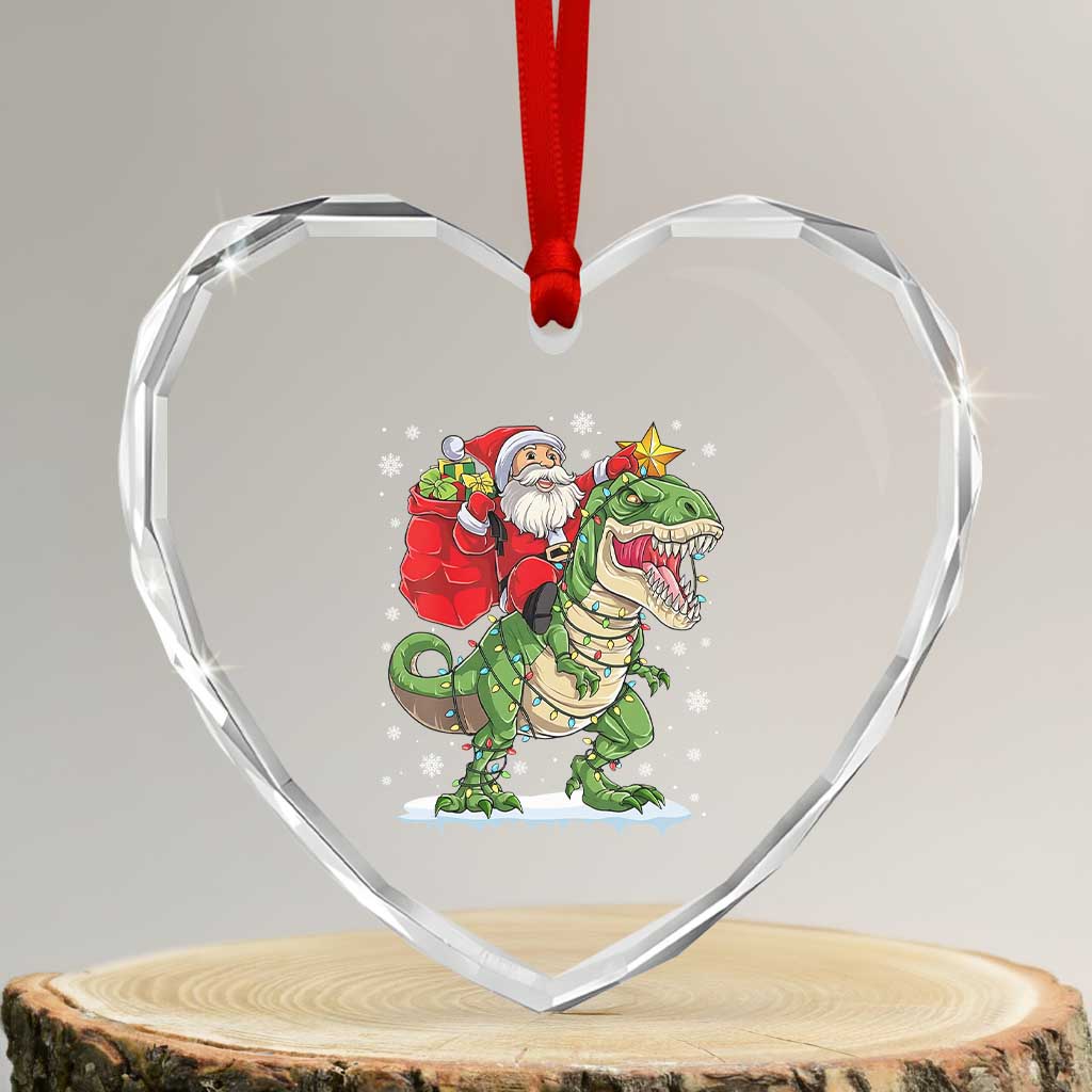 Funny Dinosaur Christmas Santa Claus Riding Dino Heart Crystal Glass Ornament TS11 Transparent Glass 3'' Heart Print Your Wear