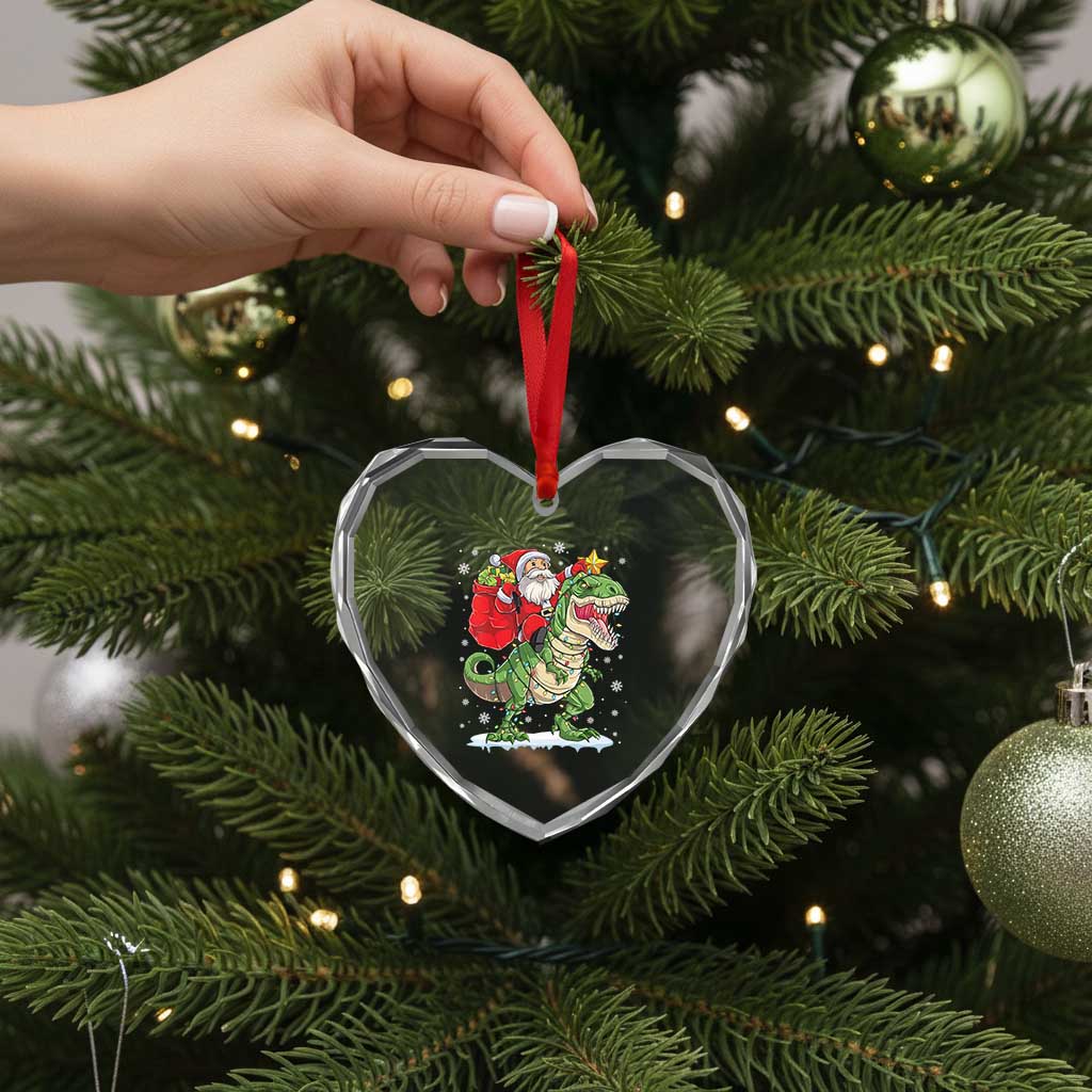 Funny Dinosaur Christmas Santa Claus Riding Dino Heart Crystal Glass Ornament TS11 Print Your Wear