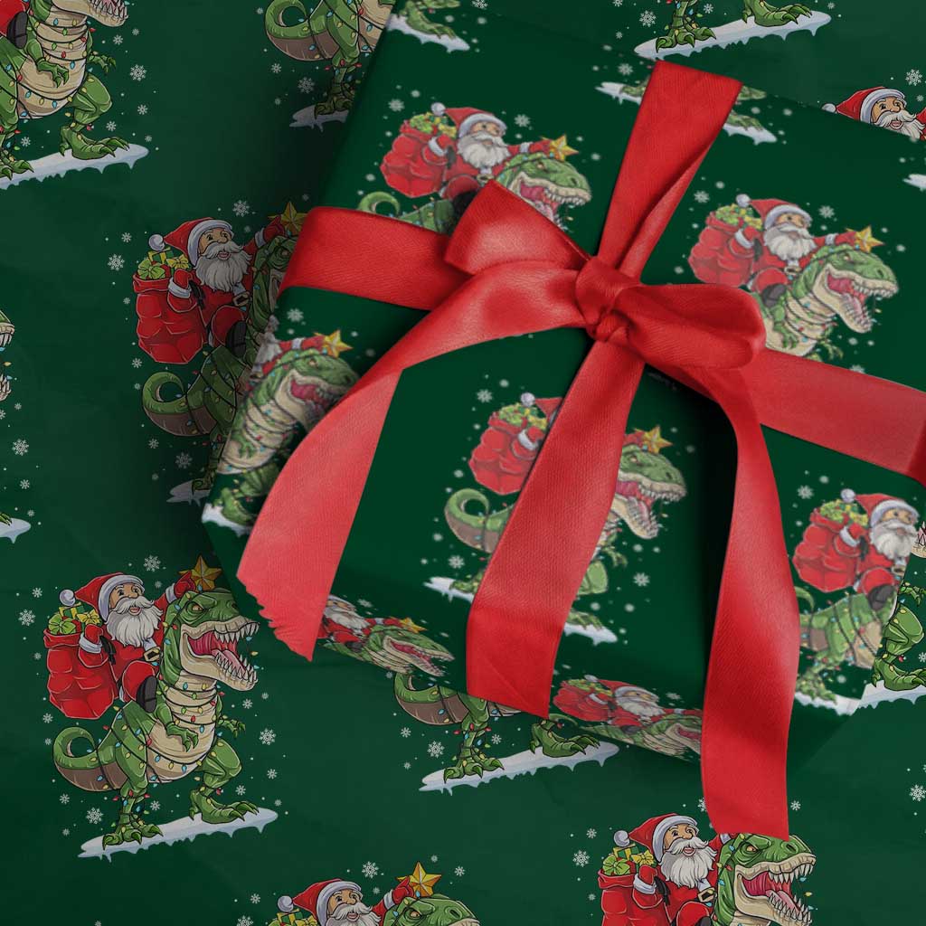 Funny Dinosaur Christmas Santa Claus Riding Dino Wrapping Paper Roll TS11 Green Print Your Wear