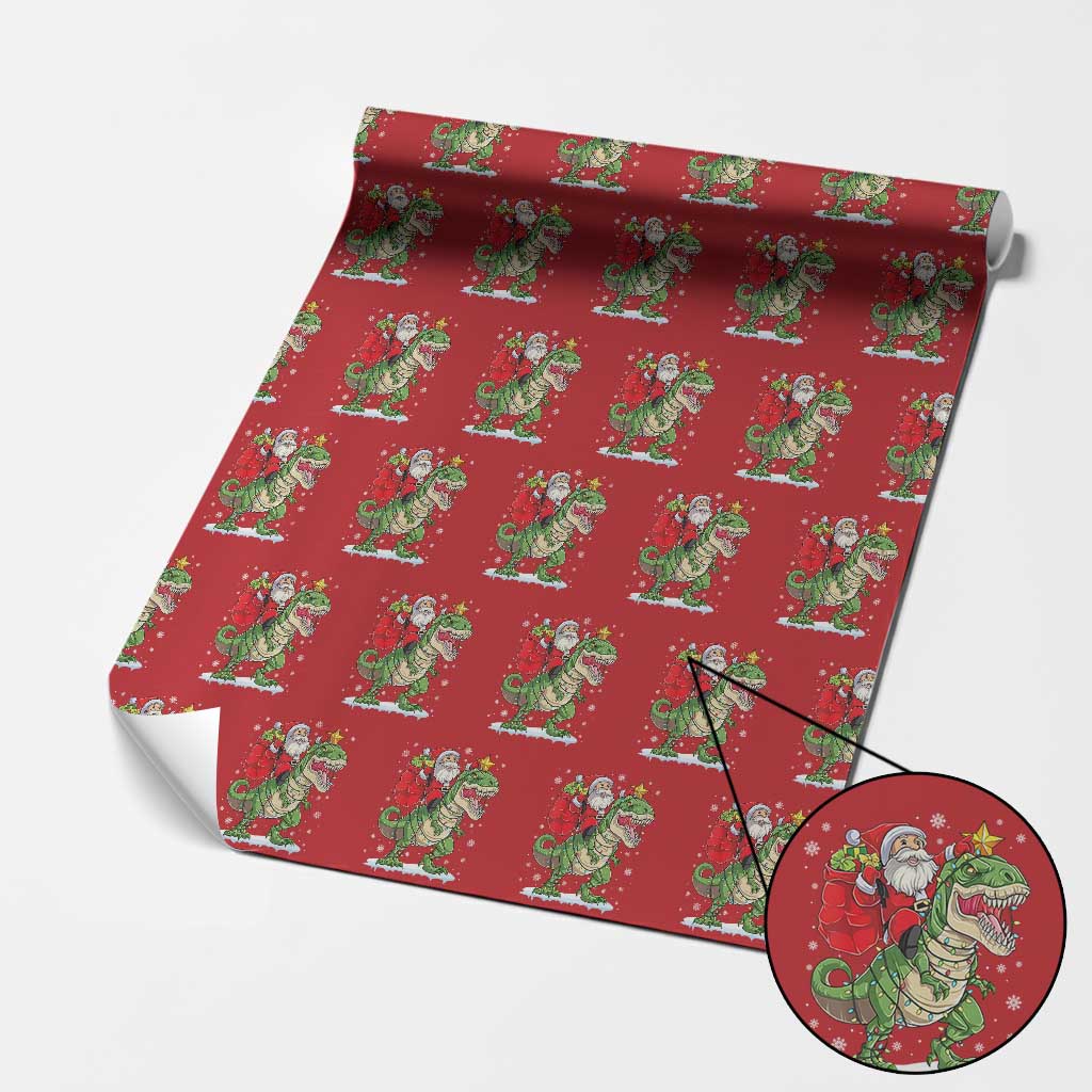 Funny Dinosaur Christmas Santa Claus Riding Dino Wrapping Paper Roll TS11 Red Print Your Wear