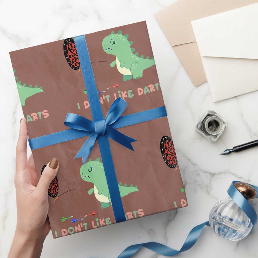 Funny Dinosaur Dartist Player Gift Wrapping Paper Roll I Do Not Like Darts TS12 Mocha Print Your Wear