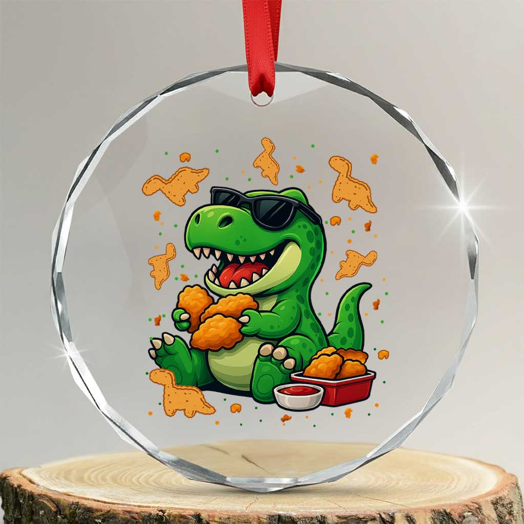 Funny Dinosaur Eating Chicken Nuggets Crystal Glass Ornament Food Lover Gift TS12 Transparent Glass 3'' Circle Print Your Wear