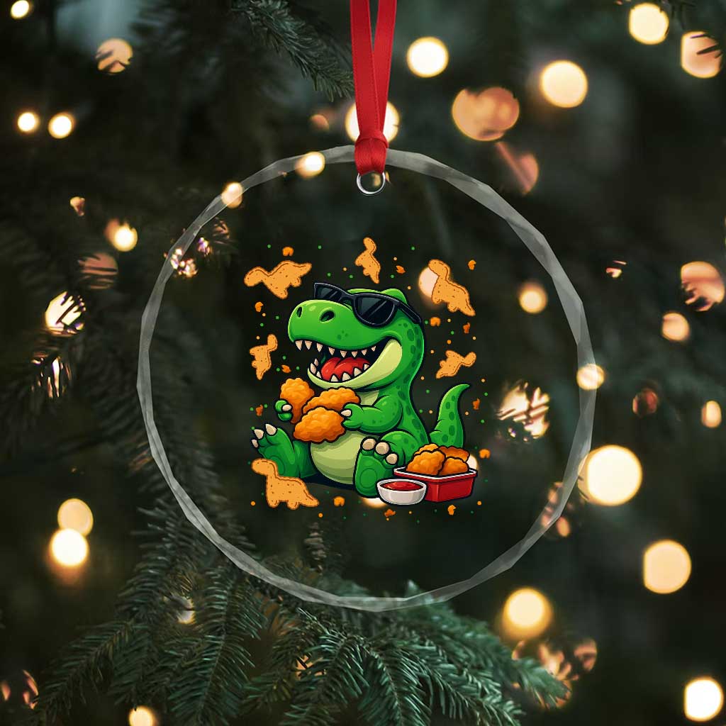 Funny Dinosaur Eating Chicken Nuggets Crystal Glass Ornament Food Lover Gift TS12 Print Your Wear