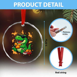 Funny Dinosaur Eating Chicken Nuggets Crystal Glass Ornament Food Lover Gift TS12 Print Your Wear