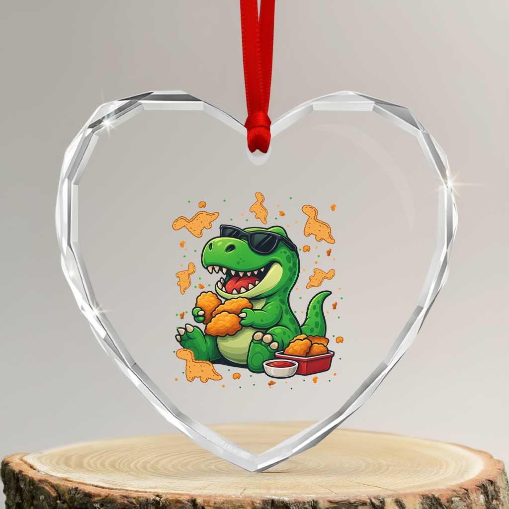 Funny Dinosaur Eating Chicken Nuggets Heart Crystal Glass Ornament Food Lover Gift TS12 Transparent Glass 3'' Heart Print Your Wear
