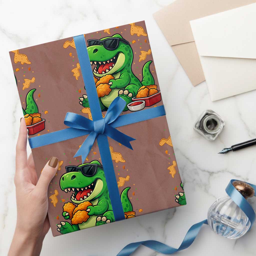 Funny Dinosaur Eating Chicken Nuggets Wrapping Paper Roll Food Lover Gift TS12 Mocha Print Your Wear