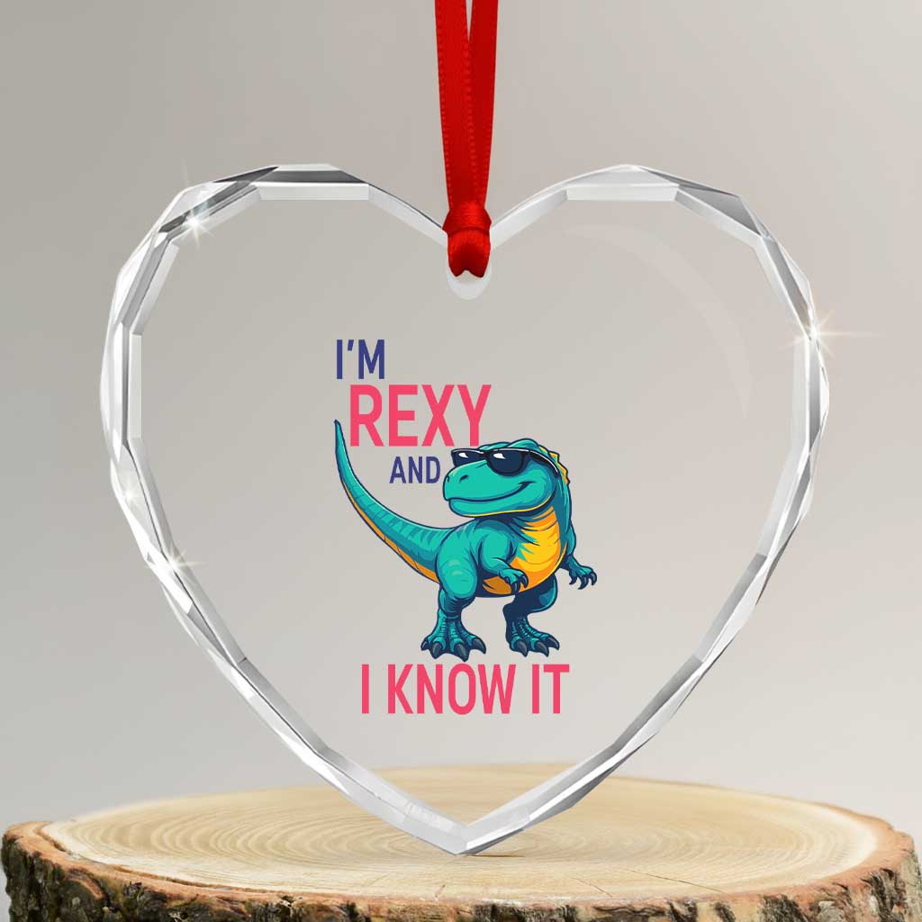 Funny Dinosaur Heart Crystal Glass Ornament I Am Rexy And I Know It TS12 Transparent Glass 3'' Heart Print Your Wear
