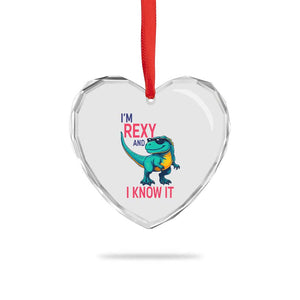 Funny Dinosaur Heart Crystal Glass Ornament I Am Rexy And I Know It TS12 Print Your Wear