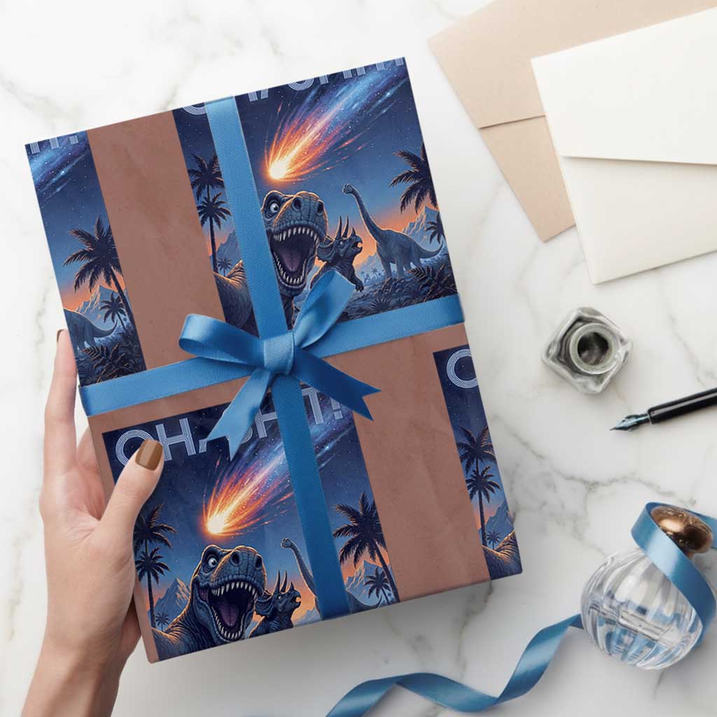 Funny Dinosaur Meteorite Wrapping Paper Roll Astronomy Lover Gift