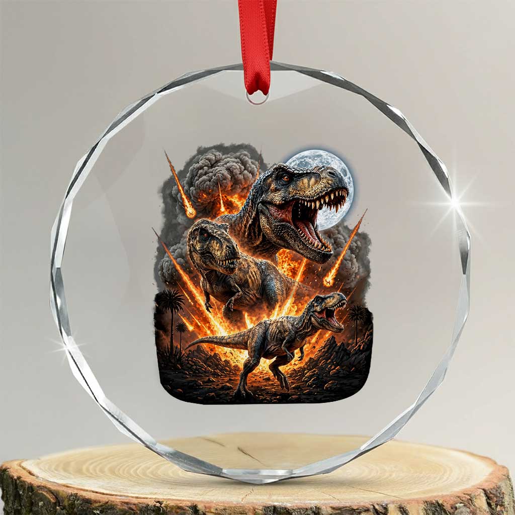 Funny Dinosaur Meteorite Strike Crystal Glass Ornament Epic Paleontology Gift TS12 Transparent Glass 3'' Circle Print Your Wear