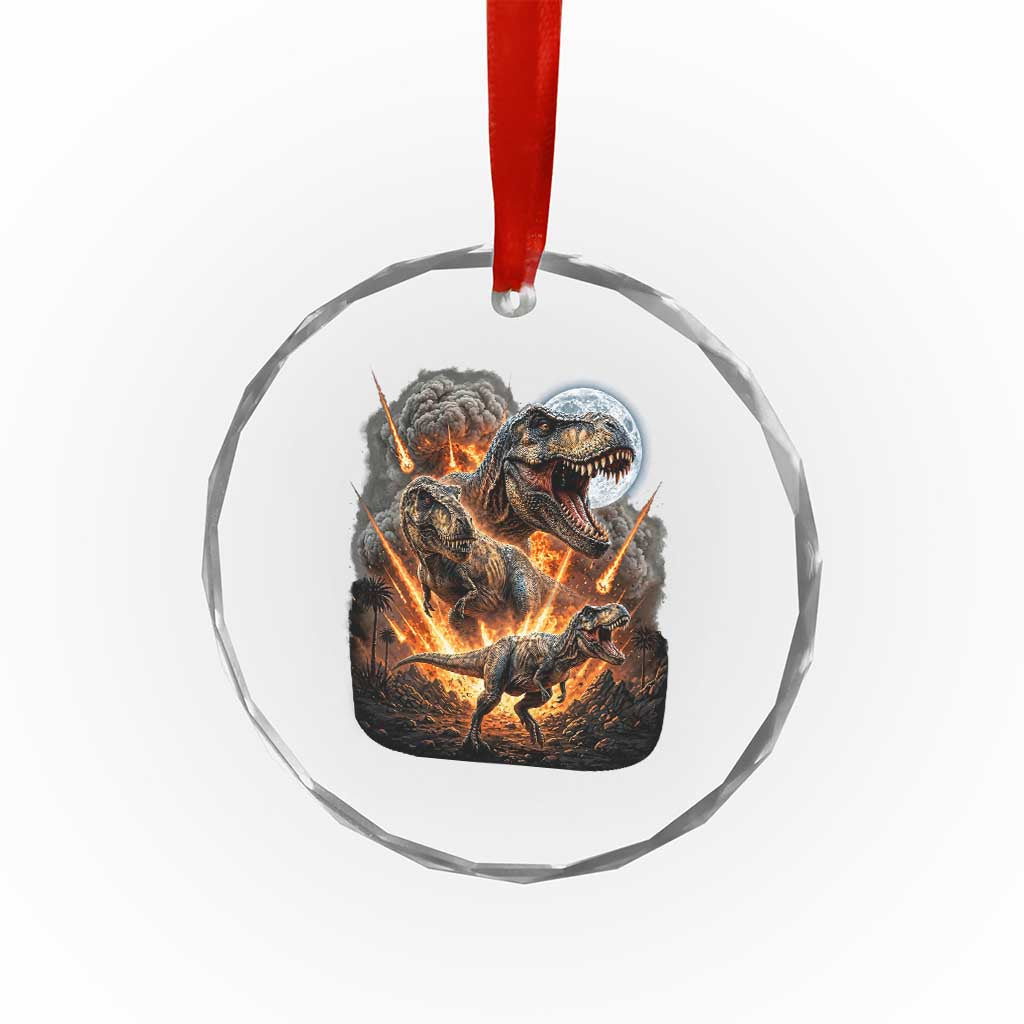 Funny Dinosaur Meteorite Strike Crystal Glass Ornament Epic Paleontology Gift
