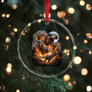Funny Dinosaur Meteorite Strike Crystal Glass Ornament Epic Paleontology Gift