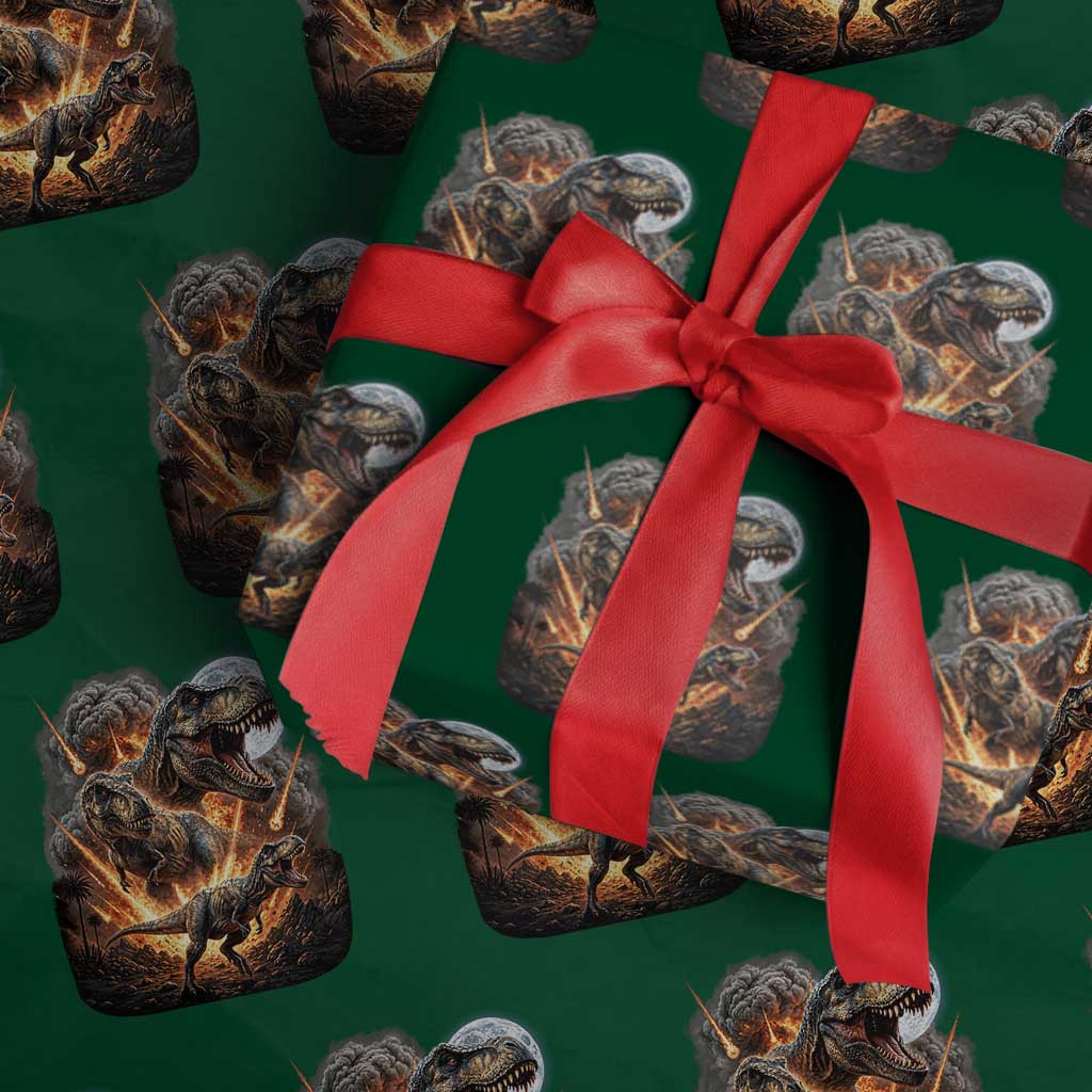 Funny Dinosaur Meteorite Strike Wrapping Paper Roll Epic Paleontology Gift